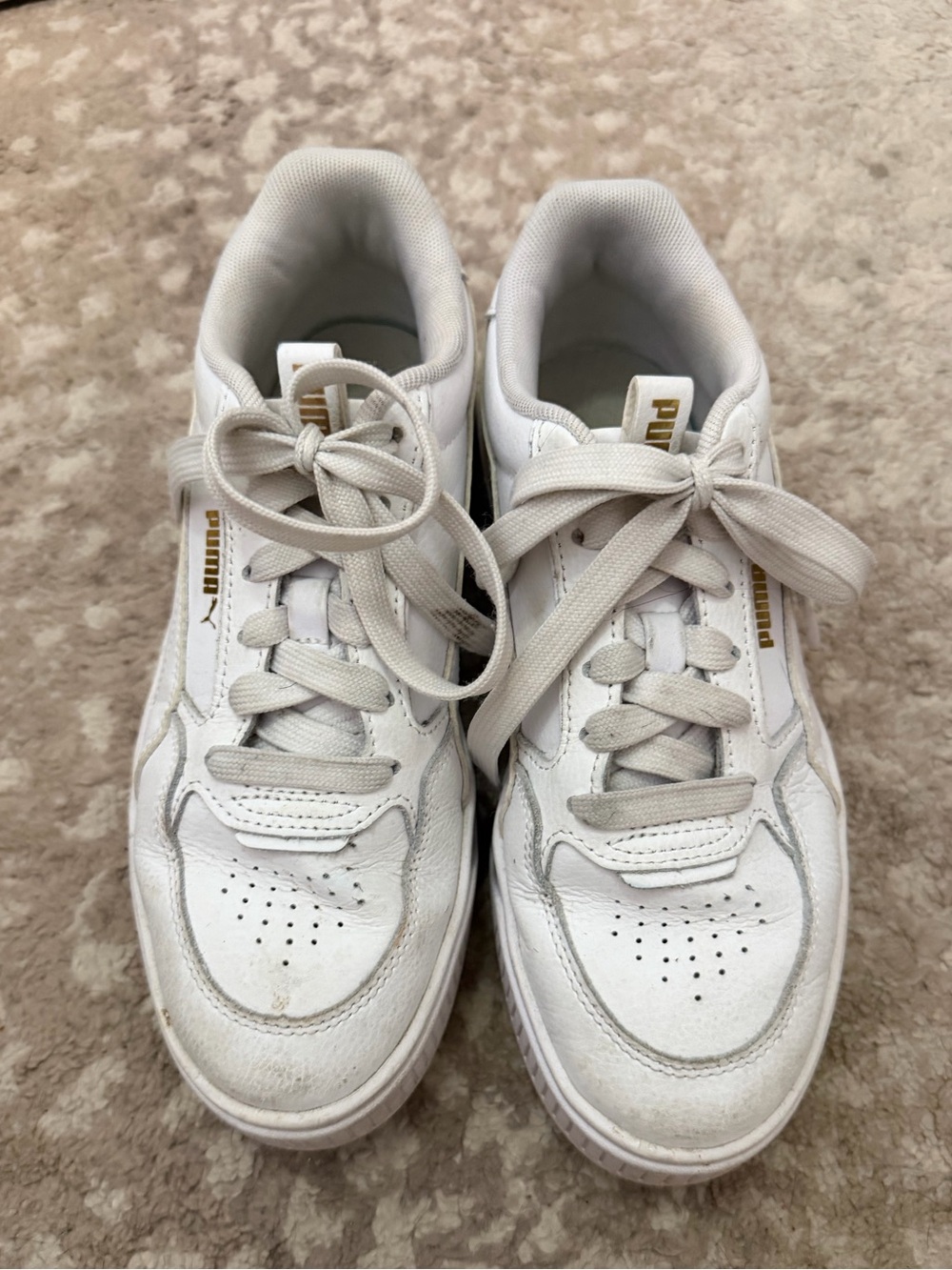 Puma Women's White platform Sneakers with Gold Logo Accents